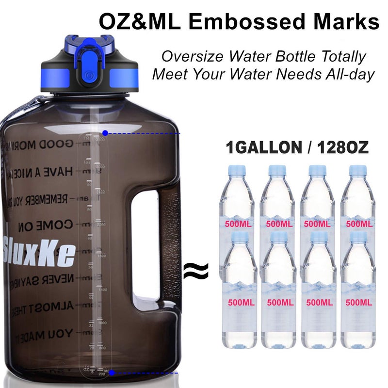 SLUXKE 1 Gallon Water Bottle with Time Marker BPA Free Motivational, 128oz Leak Proof Water Bottle Jug with Handle and Straw Black - Image 5
